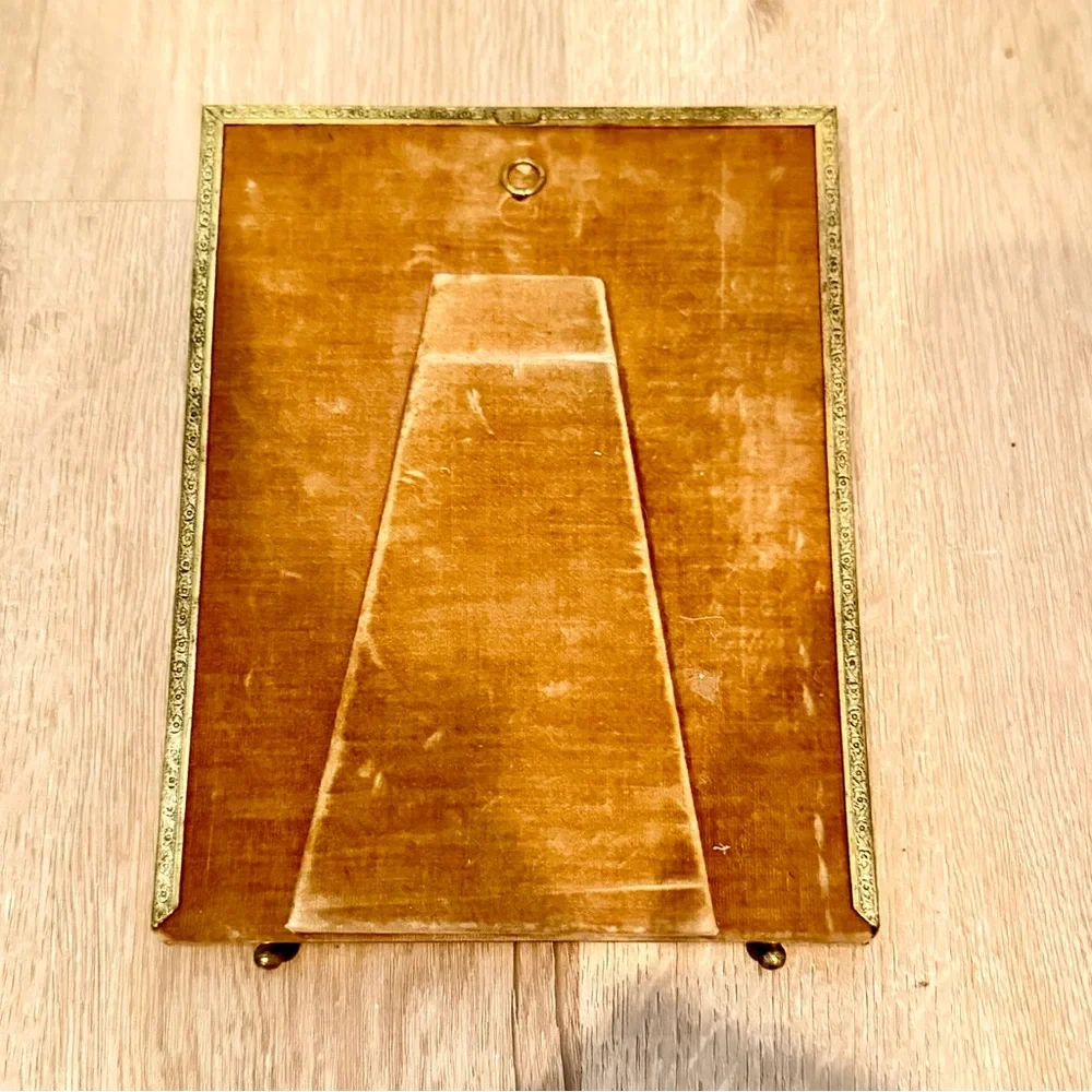 VTG 1930s Art Deco‎ Brass Gold Yellow Standing Photo Picture Frame Velvet Back